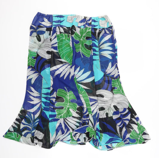 Preworn Womens Blue Floral  Trumpet Skirt Size 32 in  - Leaves