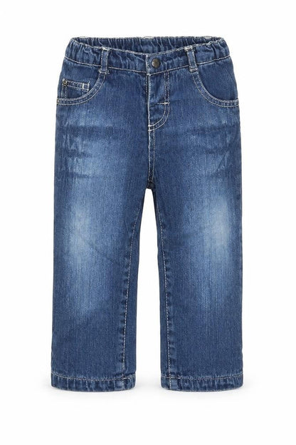 Front view of Tisai boys’ blue denim cargo jeans, size 18, months
