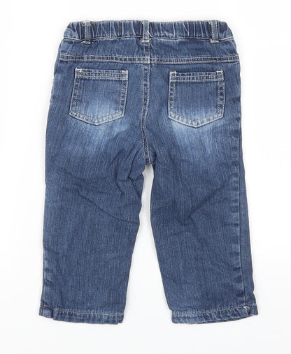 Back view of Tisai boys’ blue denim cargo jeans, size 18, months