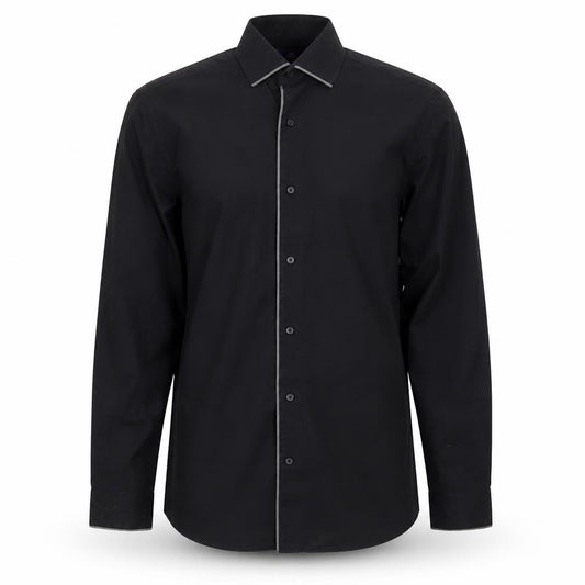 Front view of Next men’s black button-up, size 14.5