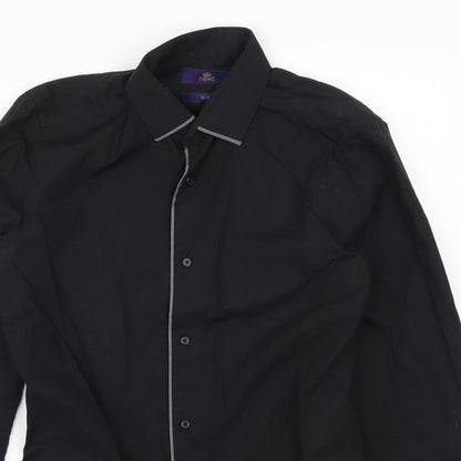 Close-up detail of Next men’s black button-up, size 14.5