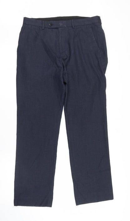 Additional front view of George men’s blue trousers, size 35, in, 28-inch leg