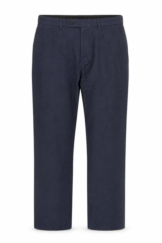 Front view of George men’s blue trousers, size 35, in, 28-inch leg