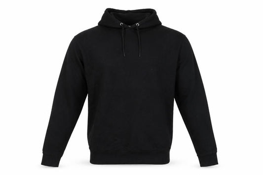 Front view of ASOS men’s black pullover hoodie, size S