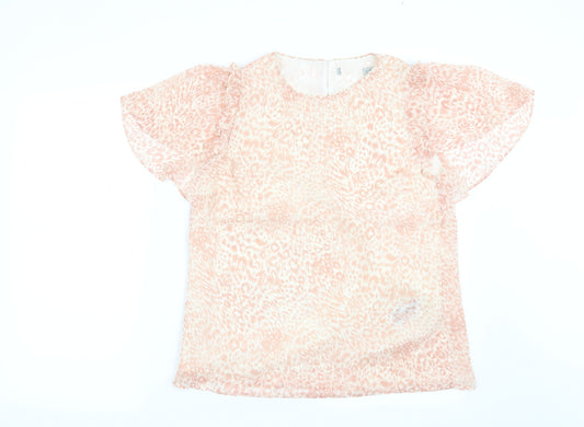 Preworn Womens Pink Animal Print  Basic Blouse Size 10
