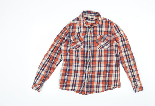 Peacocks Mens Orange Check   Button-Up Size M