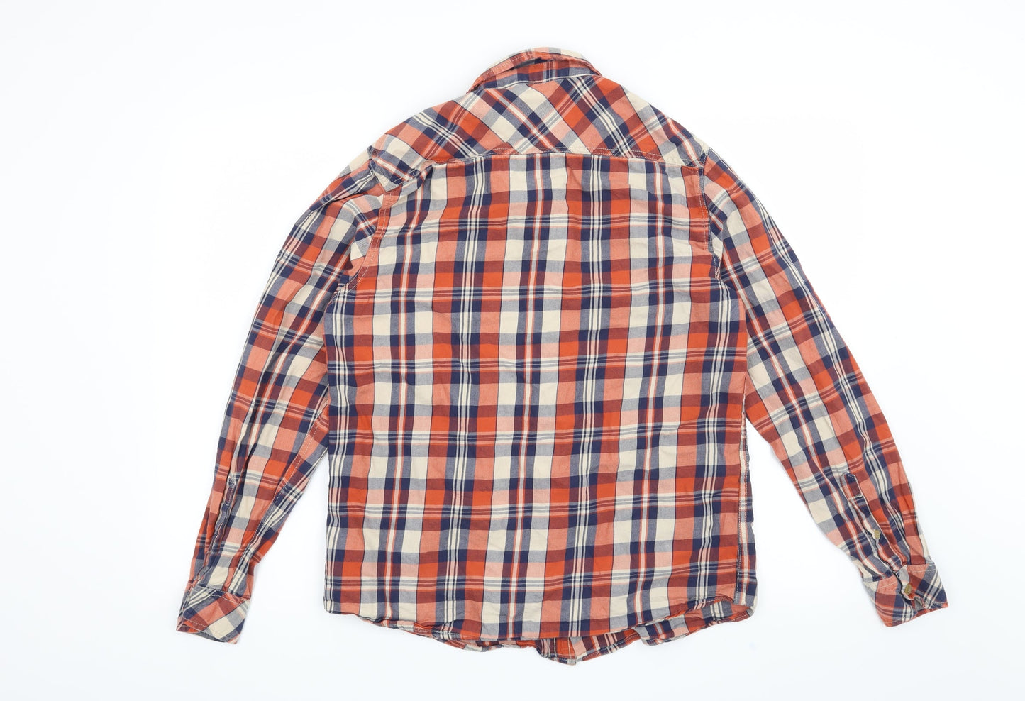 Peacocks Mens Orange Check   Button-Up Size M