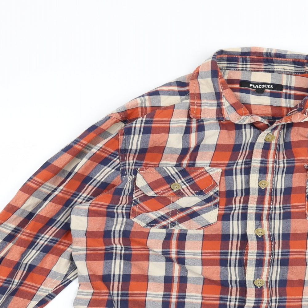 Peacocks Mens Orange Check   Button-Up Size M