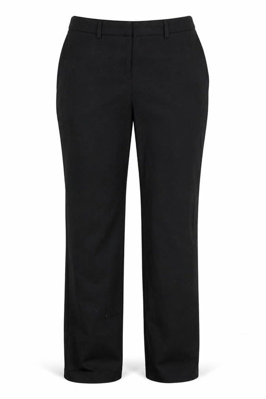 Front view of Dorothy Perkins women’s black trousers, size UK 8, 30-inch leg