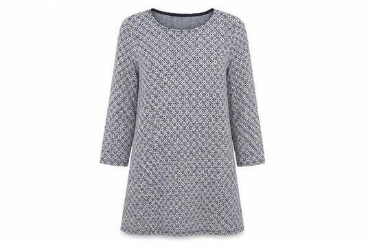 Front view of Zuiki women’s blue geometric jumper, size S