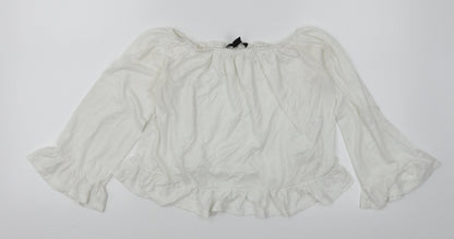 Front view of Atmosphere women’s white cropped blouse, size UK 4