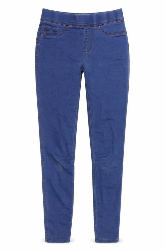 Front view of Denim & Co. women’s blue denim skinny jeans, size UK 26, 28-inch leg
