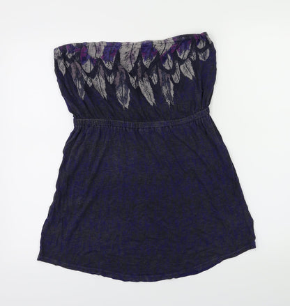 Additional front view of Ecote women’s blue basic t-shirt, size M, - feather pattern