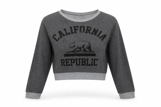 Front view of one clothing women’s grey cropped t-shirt, size XS