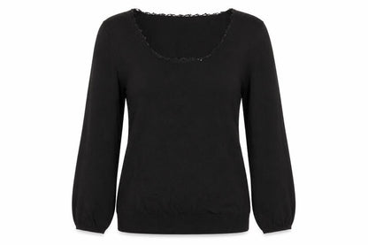 Front view of proportion women’s black basic blouse, size S