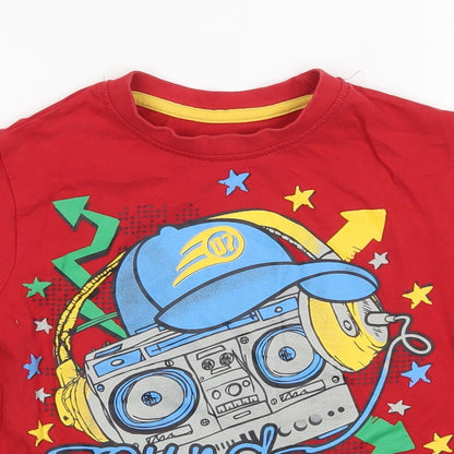 Close-up detail of St Bernard boys’ red basic t-shirt, size 5, years