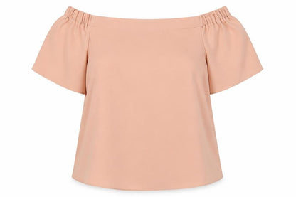 Front view of F&F women’s beige basic blouse, size UK 12