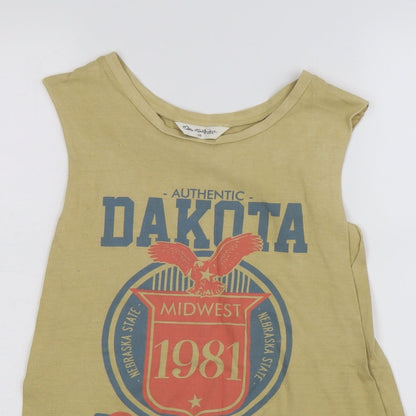 Close-up detail of Miss Selfridge women’s yellow basic tank, size UK 10, - dakota