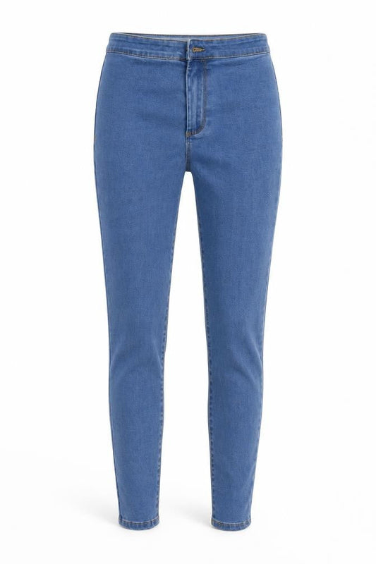Front view of denim co women’s blue denim jegging leggings, size UK 10, 26-inch leg