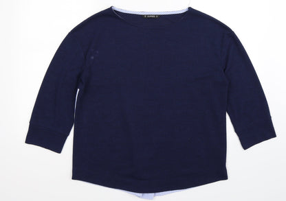 Additional front view of Dunnes women’s blue striped knit jumper, size M, - shirt back