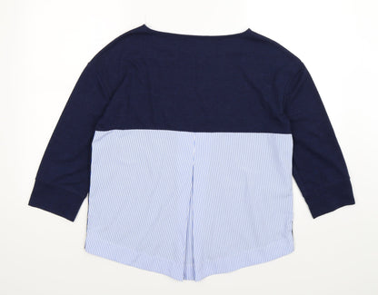 Back view of Dunnes women’s blue striped knit jumper, size M, - shirt back