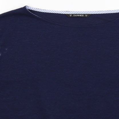 Close-up detail of Dunnes women’s blue striped knit jumper, size M, - shirt back