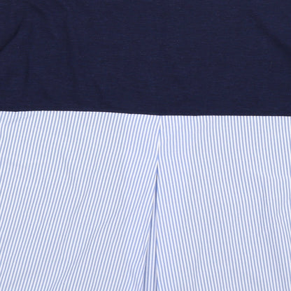 Brand and care label for Dunnes women’s blue striped knit jumper, size M, - shirt back