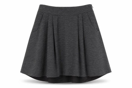 Front view of Diane Von Furstenburg women’s grey pleated skirt, size UK 4