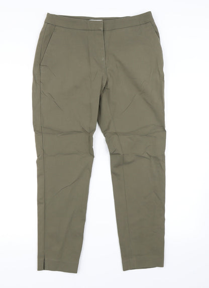 Front view of H&M women’s green trousers, size UK 10, 25-inch leg
