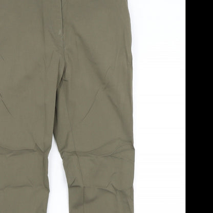 Close-up detail of H&M women’s green trousers, size UK 10, 25-inch leg