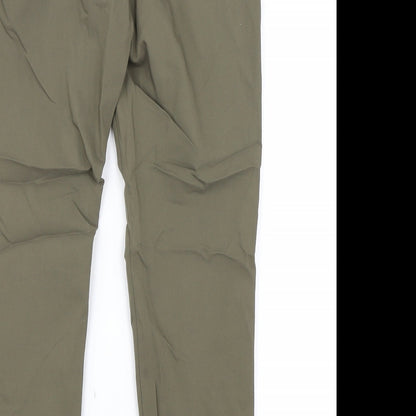 Brand and care label for H&M women’s green trousers, size UK 10, 25-inch leg