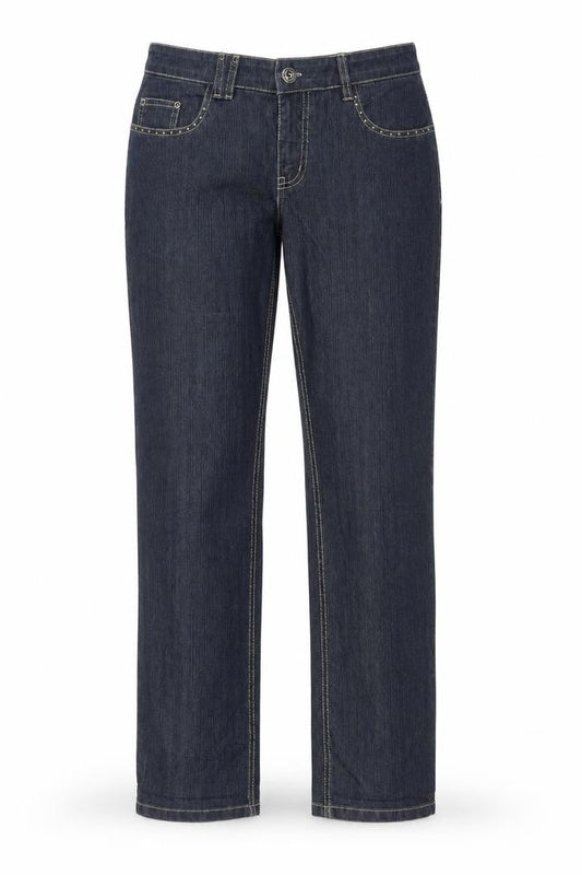 Front view of Outfit Fashion women’s blue straight jeans, size UK 31, in, 32-inch leg