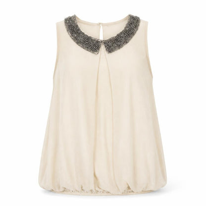 Front view of Autonomy women’s beige basic blouse, size UK 10