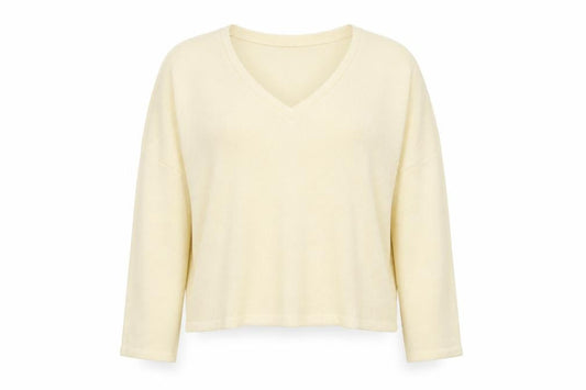 Front view of Primark women’s yellow henley jumper, size S