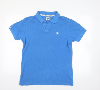 Additional front view of FCU men’s blue polo, size M