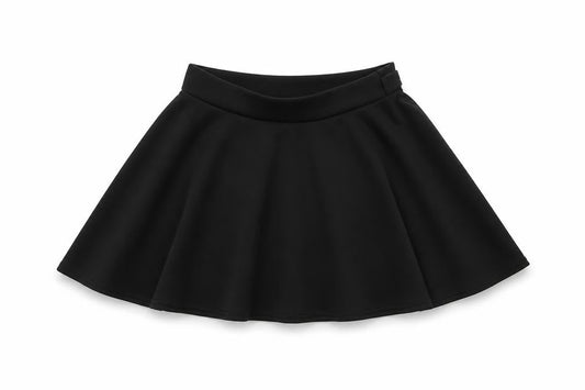 Front view of Boohoo women’s black a-line skirt, size UK 8