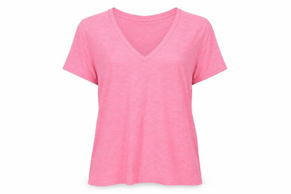 Front view of Emily the Strange women’s pink basic t-shirt, size UK 14