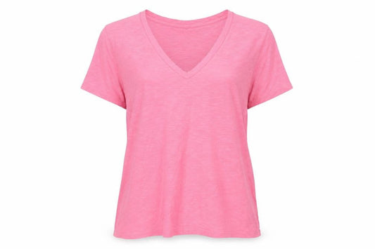 Front view of Emily the Strange women’s pink basic t-shirt, size UK 14