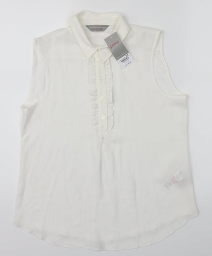 Front view of Dorothy Perkins women’s white cropped button-up, size UK 10