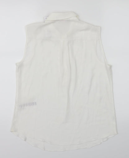 Back view of Dorothy Perkins women’s white cropped button-up, size UK 10