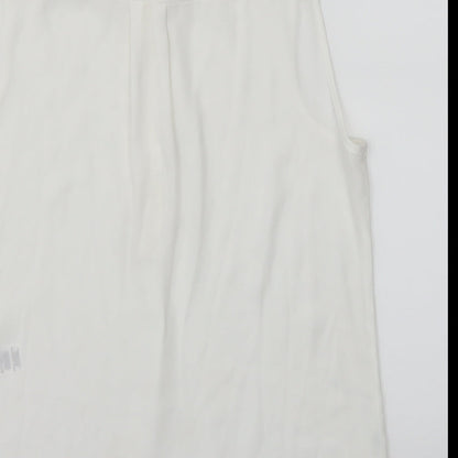 Brand and care label for Dorothy Perkins women’s white cropped button-up, size UK 10