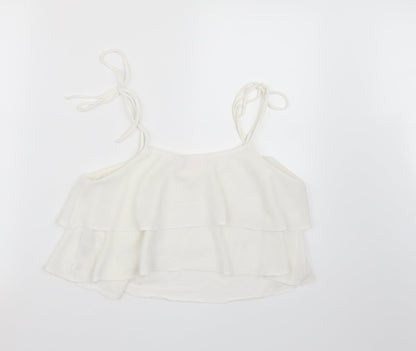 Back view of Miss Selfridge women’s white chiffon cropped tank, size UK 10