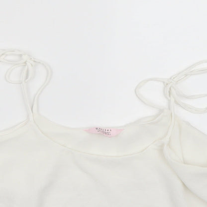 Close-up detail of Miss Selfridge women’s white chiffon cropped tank, size UK 10