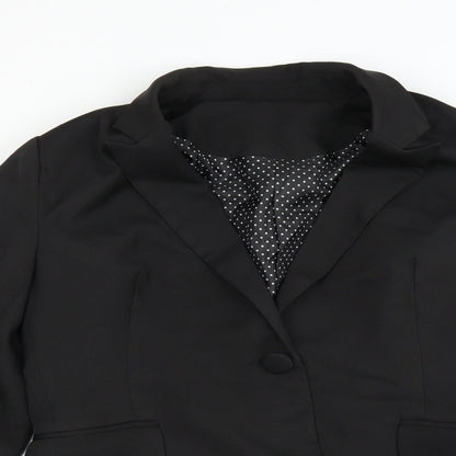 Close-up detail of Preworn women’s black jacket suit jacket, size L