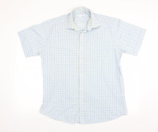 BHS Mens Blue Check   Button-Up Size 16