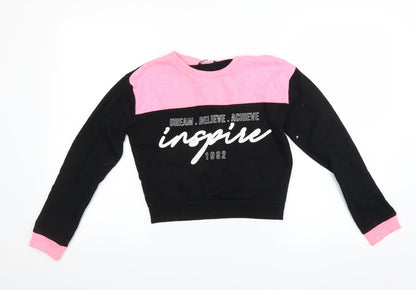 Front view of Pep&Co girls’ black pullover sweatshirt, size 10-11, years