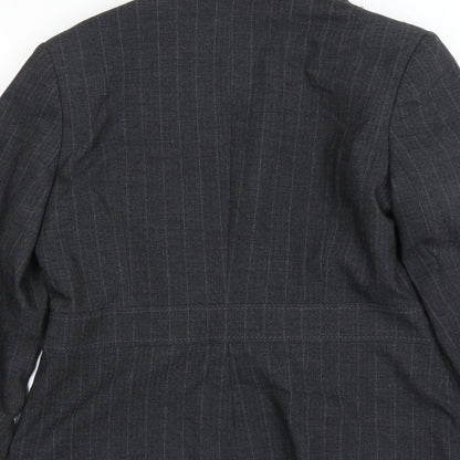 Brand and care label for Autonomy women’s grey striped jacket suit jacket, size UK 14