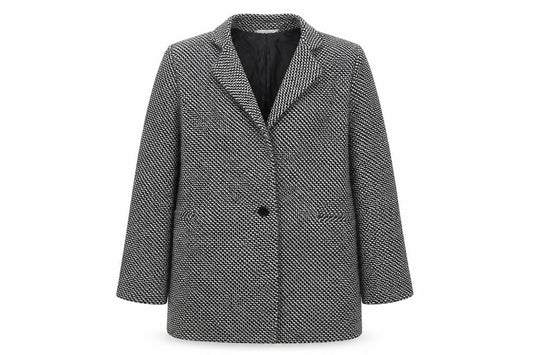 Front view of Preworn women’s black geometric jacket, size XL