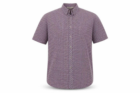 Front view of Giorgio men’s red check button-up, size L