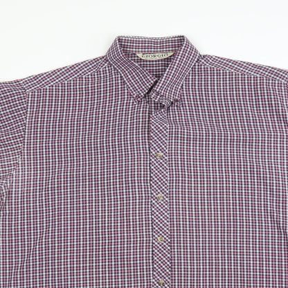 Close-up detail of Giorgio men’s red check button-up, size L